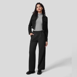High Waisted Plicated Side Pocket Straight Leg Work
Pants